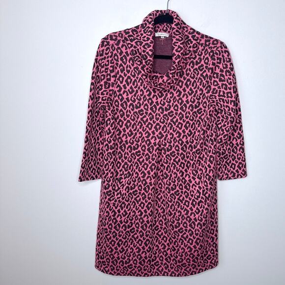 Tyler Boe Kim Jacquard Dress Medium MSRP $168 Leopard Cowl Neck Classic Chic - Picture 1 of 8